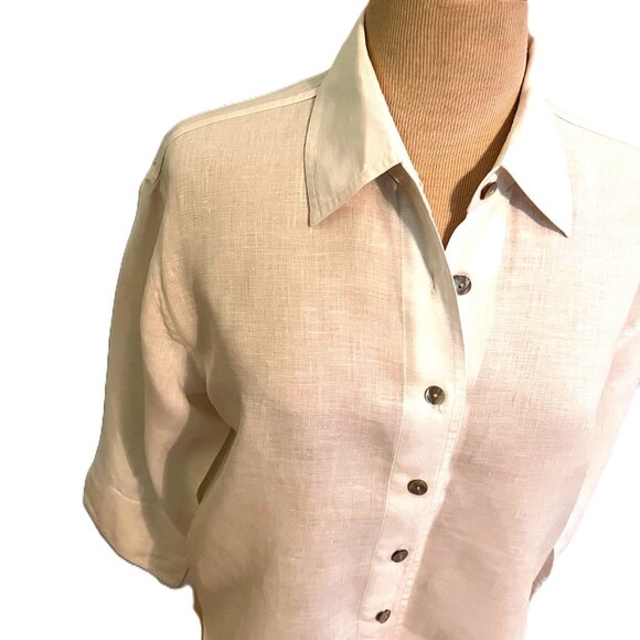 Debra Deroo Linen Button Down Blouse Front Tie Size Small Vintage Flax Style - Picture 2 of 7